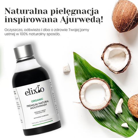 Płukanie jamy ustnej olejkiem kokosowym Elixio